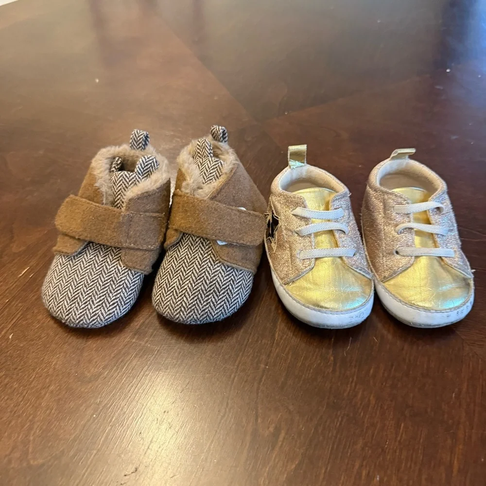 Stylish Kids Shoes Set - Brown and Gold